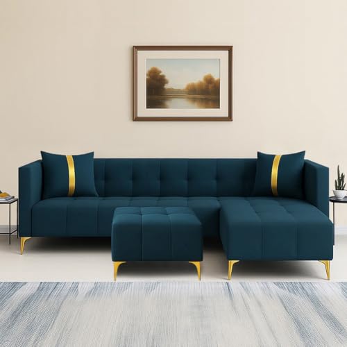 Image of Sleepify Livingstyle 6 Seater RHS L Shape Sofa Set with Centre Table (Teal)