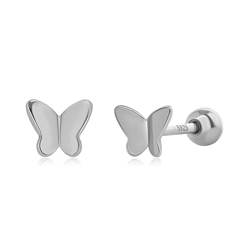 Meissa Ball Screw Back Earrings for Women Butterfly Sleep Earrings Hypoallergenic Studs Pure Silver Ball Back Studs for Men Unisex (Silver)