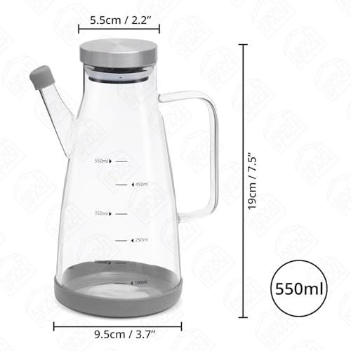 Image of ABOUT SPACE Glass Oil Dispenser 550 ml with Stainless Steel Cap, Silicone Base, Measurement, Drip-proof Hawk with Dust Cap, Leak-proof Oil Bottle for Kitchen, Upto 300F Easy to Refill Oil Container