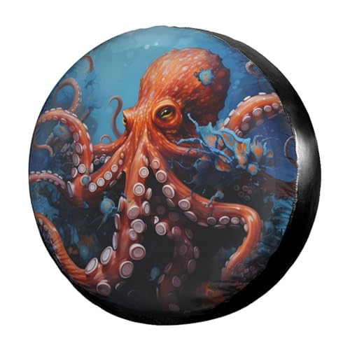 Image of Delerain Spare Tire Cover Octopus On Coral Wheel Covers Sun Protection Waterproof for Truck RV Trailer SUV and Many Vehicle (14 Inch for Diameter 23 inch-27 inch)