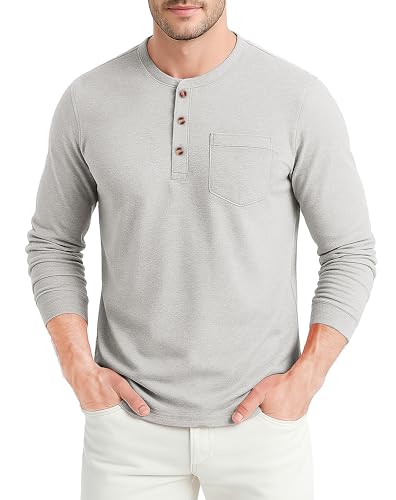 MAGCOMSEN Shirt Herren Langarmshirt mit Brusttasche Henley-Hemd Longsleeve Shirt Männer Knopf Henley Pullover Milchig Weiß XL