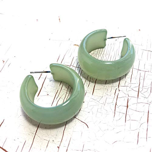 Sea Glass Green Moonglow Lucite Bold Haskell Hoop Earrings - HASK-GR-42