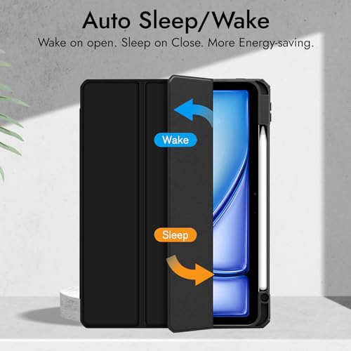Image of Robustrion Cover for iPad Air 13 inch M4 /M3 /M2 (2026 /2025 /2024) Cover Case with [Pencil Holder] [Transparent Back] Hybrid Case Cover for iPad Air 13 inch [Auto Sleep Wake Support] - Black