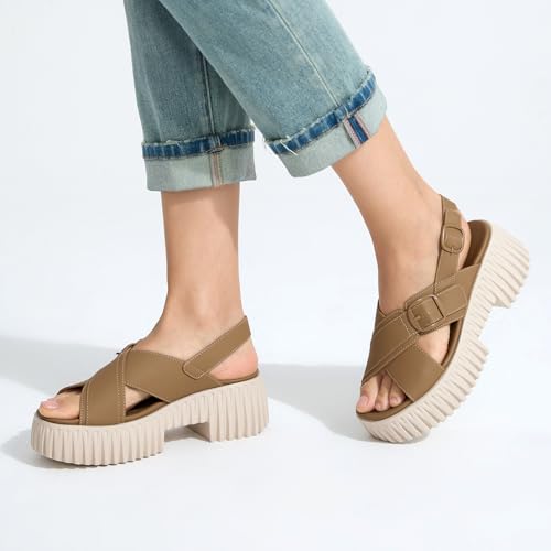Image of UBFEN Womens Platform Sandals With Arch Support Comfy Walking Wedge Crisscross Band Summer Casual