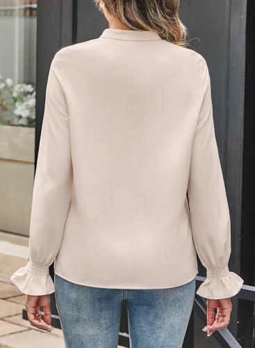 Astylish Women's Casual Blouses Button-Down Business Work Tops Long Sleeve Mandarin Neck Pleated Shirts 2025 Fall Outfits4