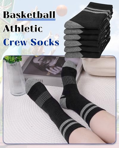 6 Pairs Toddler Kids Boys Basketball Athletic Crew Socks, Youth Girls Cozy Casual Striped Seamless Cotton Sports Socks3