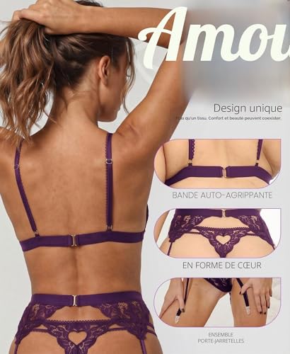 Ensemble lingerie dentelle violet RSLOVE avec porte-jarretelles M - 4