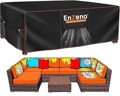 Enzeno Patio Furniture Set Cover, Outdoor Sectional Sofa Couch Set Covers Waterproof, Garden Dining Table Chair Set Cover Outside Rectangular Heavy Duty Weatherproof 120" L x 90" W x 35" H Black