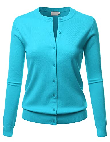 Image of LALABEE Women's Crew Neck Gem Button Long Sleeve Soft Knit Cardigan Sweater