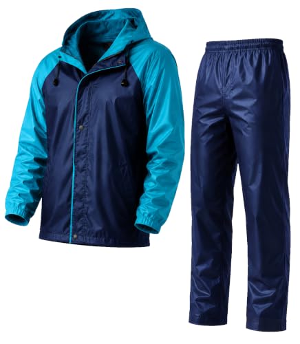 Image of Mens Raincoat Suit with Pant Set Eluxia Series | Waterproof Lightweight Breathable Rain Wear | Elastic Cuff & Waterproof Zipper Raincoat for men waterproof