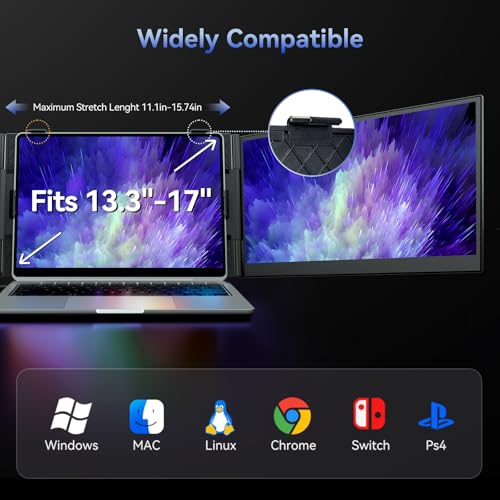 Image of One Cable Connection Triple Laptop Screen Extender - Ultra Thin 14 inch Monitor IPS FHD 1080P Lightweight Portable Display for 13 inch-17 inch Laptops Compatible with Windows Mac Chrome Travel Work Setup
