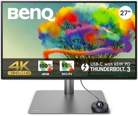 BenQ PD2725U Designer Monitor (AQCOLOR Technology, 27 inch, 4K UHD, P3 Wide Color, Thunderbolt 3, DisplayHDR 400, KVM, Compatible for MacBook Pro M1/M2), black