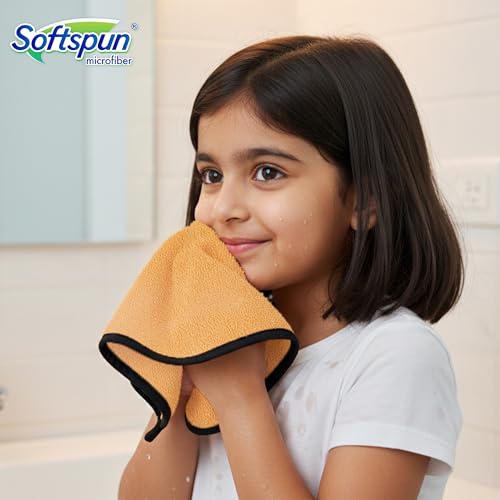 Image of SOFTSPUN Microfiber Baby Hand & Face Wipes 280 GSM 20x30 Cms 4 Piece Towel Set Beige Colour! Super Soft & Comfortable for Newborn Baby and Kids Quick Drying Ultra Absorbent in Small Size.
