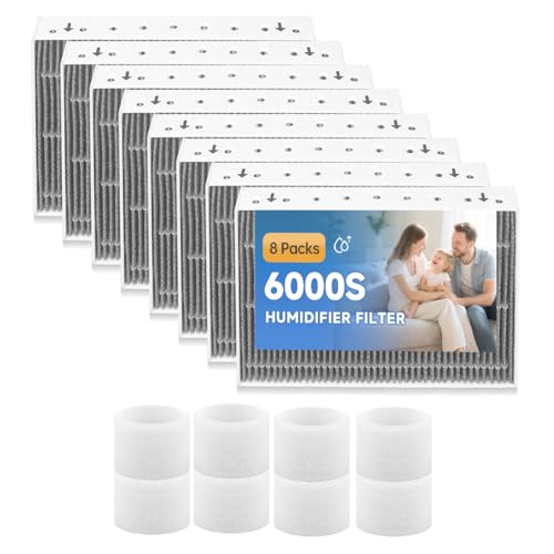 ZHONG MERV 6000S Replacement Filters Compatible with LEVOIT Superior 6000S Smart Evaporative Humidifier 8 Packs Gray Wick Filters and 8 Packs Top Fill Humidifier Replacement