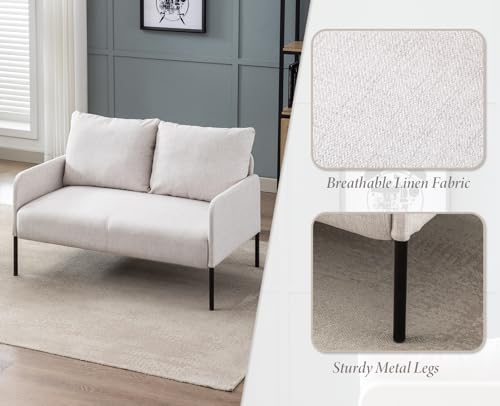 chairus Sofa 2 Sitzer Leinen Doppelsofa für Wohnzimmer Couch Sofa Kleines Apartment Modern Mini Couch für Schlafzimmer (Beige)