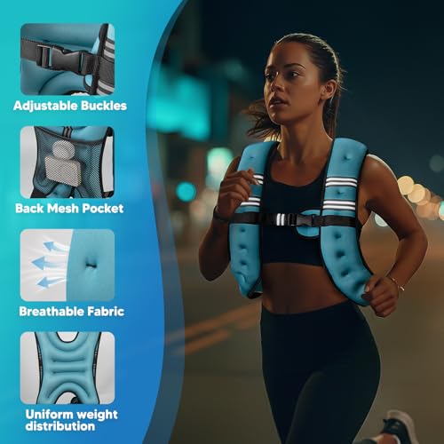 Image of Weighted Vest, 6lb /8lb /12lb /16lb /20lb /25lb /30lb Weight Vest with Reflective Stripe, for Men Women Workout Equipment for Strength Training, Running, Jogging, Fitness, Weight Loss