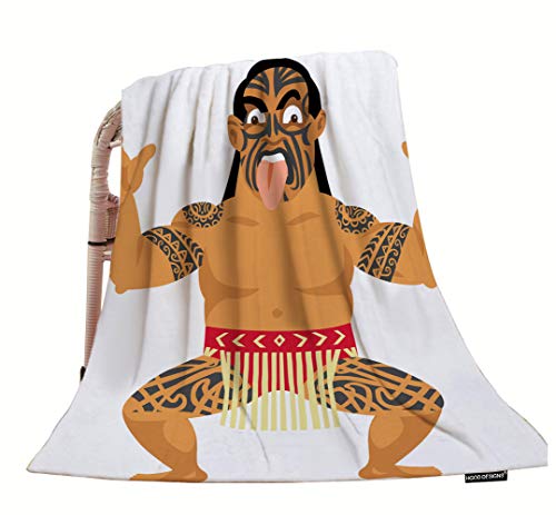 HGOD DESIGNS Maori Man Throw Blanket,New Zealand Maori Man Doing Traditional Haka Dance Soft Warm Decorative Throw Blanket for Bed Chair Couch Sofa 30"X40"