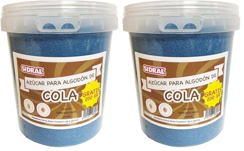 COLA - Azúcar para Algodón de Azúcar 1200 gr (200 gr. GRATIS) - Azúcar Aromatizado de Cola Natural - Azucar de Cola - Azúcar de Sabores - Ideal para Postres (Paquete de 2)