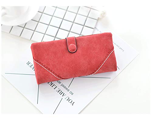 Image of Bird&Fish Women Vegan Leather Wallet Bifold Clutch Large Capacity Card Organizer Buckle Long Purse for Girls Candy Color