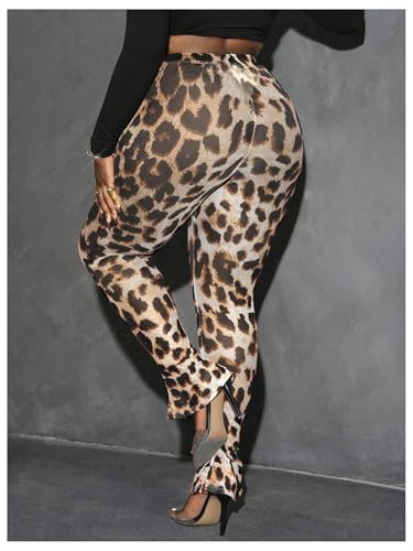 Floerns Women's Plus Size High Waist Sheer Tights Marble Print Split Hem Long Pants2