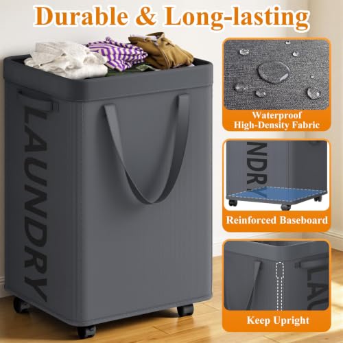 Image of Optish 140L Laundry Hamper with Wheels, Rolling Laundry Basket with Removable Mesh Bag, Extra Large Clothes Hamper on Wheel for Bedroom, Bathroom, Dorm Room Essentials, Grey
