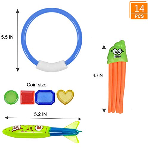 [14Pack] Diving Toys Set with Net Bag, Pool Toys for Kids & Swim Toys, Great Gifts &Toys for Boys and Girls, Ages 3, 4, 5, 6, 7, 8, 9, 10, 11, 12 - Thumbnail 7