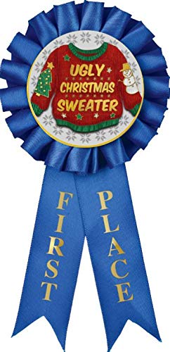 Ugly Christmas Sweater Contest Ribbons, 1st Place Ugly Sweater Award Ribbons, 100 Pack