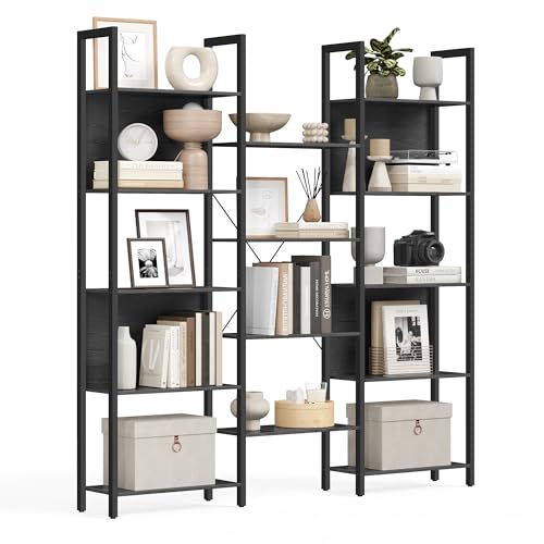 VASAGLE B&uuml;cherregal, Standregal mit 14 Ablagen, Regal mit Metallrahmen, f&uuml;r Wohnzimmer, Arbeitszimmer, B&uuml;ro, Industrie-Design, 24 x 158 x 166 cm, ebenholzschwarz-tintenschwarz LLS107B56