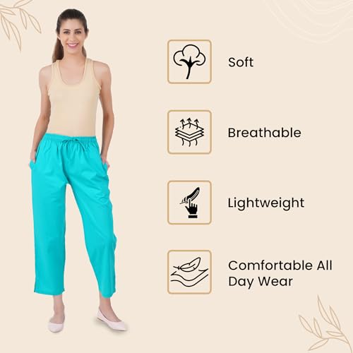 Image of Happy Bunny Parallel Pants for Women 100% Cotton Ankle Length Trousers Regular Fit with Elastic Drawstring Stylish & Pockets Casual Formal Wear for Office & Home