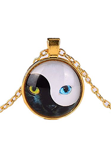 Laco/1925 Yin Yang Black and White Cat Eye Pendant on a Silver Metal Necklace, Yin-yang, Balance Necklace, Unisex Necklace, Gifts (5)