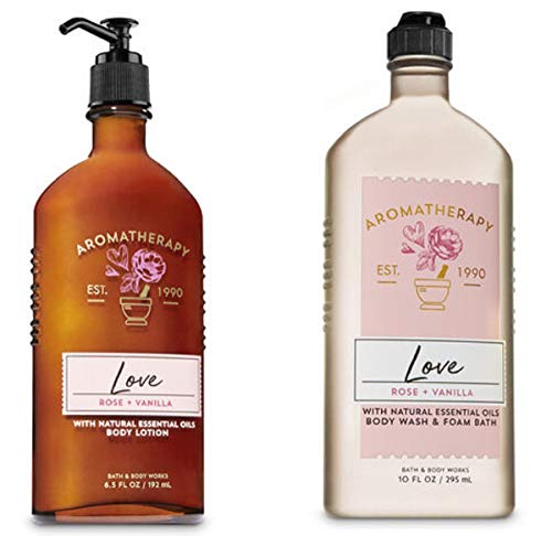 BATH AND BODY WORKS Aromatherapy LOVE - ROSE & VANILLA Duo Body Lotion and Body Wash Full Size