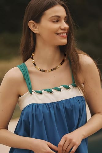 CLASSYZINT Amber Stone Beaded Gemstone Necklace for Women Boho Rainbow Bead Choker Neckalce Natural Stone Necklace3