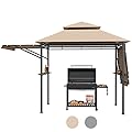 Tangkula 13.5x4 Ft Grill Gazebo with Dual Side Awnings, Double Tier BBQ Gazebo with 2 Side Shelves, Heavy-Duty Steel Frame, CPAI-84 Barbecue Grill Gazebo Shelter for Patio, Garden, Beach, Terrace