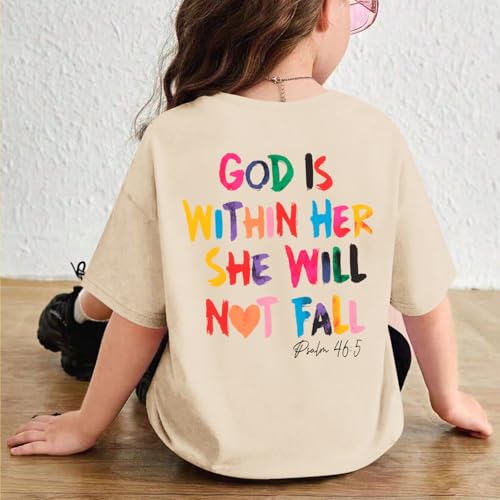 Girls Cute Christian Shirts God is Within Her T Shirt Kids Jesus Faith Bible Verse Graphic God Tees Tops4