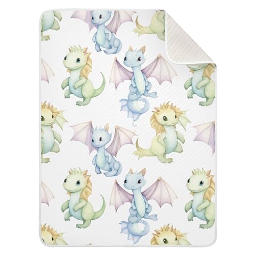 Image of Cute Fiery Dragon Baby Blanket Cotton Cozy Throw Blanket Warm Nursery Swaddle Receiving Toddler Blankets 30 inch x 40