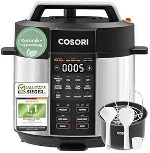 COSORI Schnellkochtopf, Keramikbeschichtung, 9-in-1, Multikocher mit 14 Funktionen, Pressure Cooker 5,7 L, Reiskocher, Dampfgarer, Joghurtbereiter, Slow cooker und Sous Vide, Rezeptbuch, Edelstahl