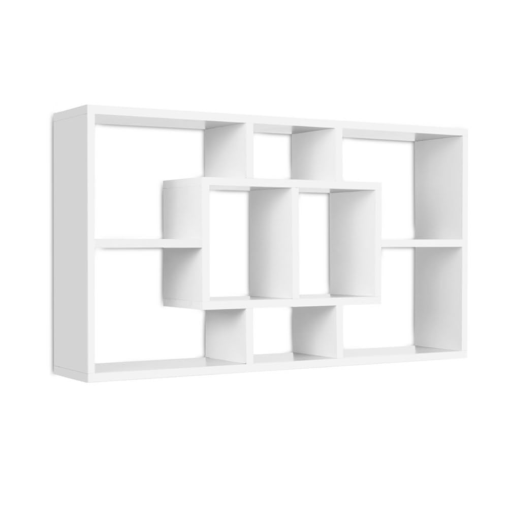 Artiss Floating Wall Shelf, 8 Compartments Shelves Corner Adhesive Bookshelf Storage Display Rack Decor Bathroom Organiser, Wall-Mounted Sturdy Frames Thick Edge White