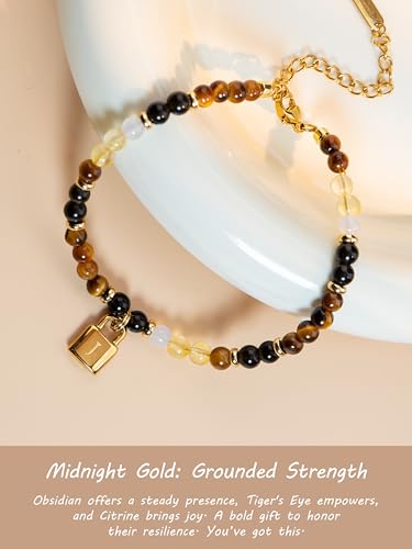 SENLLY Crystal Initial Bracelet, Meaningful Gift for Women Crafted with Natural Stone & Letter Padlock Charm J, Adjustable for Mom Daughter Sister Wife Friend - image 2
