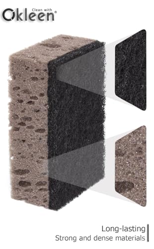 Image of Taupe Multi Use Scrub Sponges. Made in Europe. 9 Pack, 4.3x2.8x1.4 inches. Best Odorless Durable Brown Heavy Duty Scrubber for Kitchen and Household Cleaning