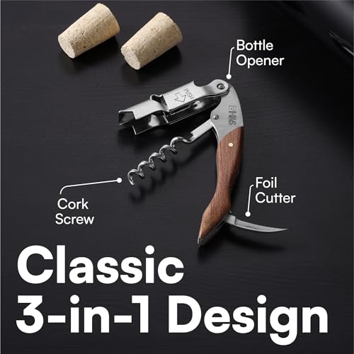 H&S Waiters Friend Corkscrew Wine Opener - Wine Bottle Opener Corkscrews - Butlers Friend Sommelier Corkscrew - Stainless Steel Wood Handle - Effortless Opening - Image 4