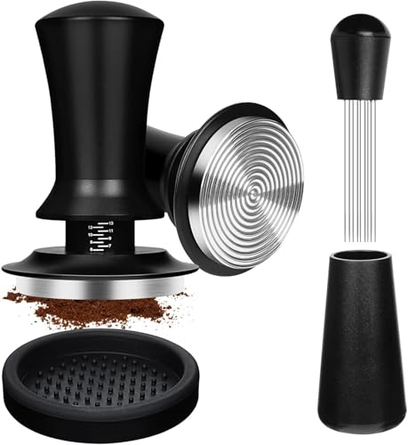 Haelyze Kaffee Tamper 51mm Espresso Tamper 51mm Kaffeetamper und Verteilerwerkzeug mit feinen Nadeln Siebträger Tamper für Barista Espresso