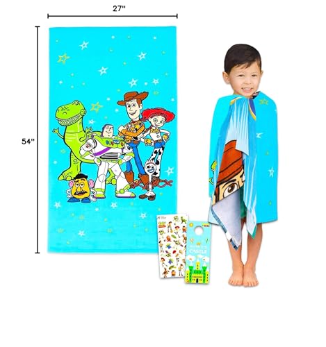 Toy Story Bath Pool Beach Towel Set - Bundle with 27\" x 54\" Giant Toy Story Towel with Stickers, More | Toy Story Bathroom Decor for Kids
