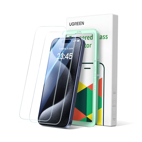 UGREEN iPhone 15 Pro Screen Protector 6.1 Ultimate Drop Defense HD Clear 15 Pro Tempered Glass Screen Protector Easy to Install Case Friendly Scratch Resistant Anti Fingerprint 2 Pack