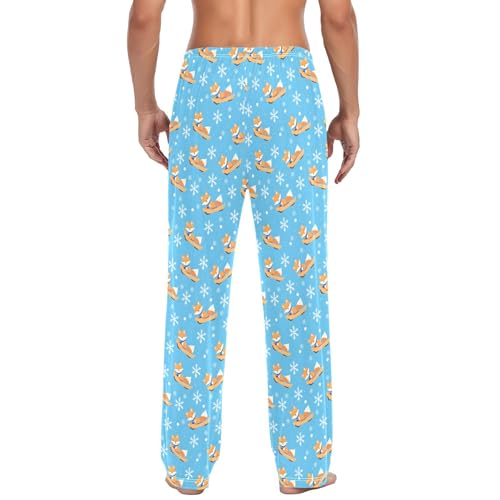 Mens Cotton Pajama Pants Sleep Lounge Pj Bottoms Sleepwear with Pockets Drawstring S Ski Fox3