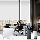 Graywind Motorized Roller Shades 100% Blackout Window Blinds Remote Voice Control Thermal Insulated Triple Weaved Fabric with Valance for Smart Home Office, Customized Size, White