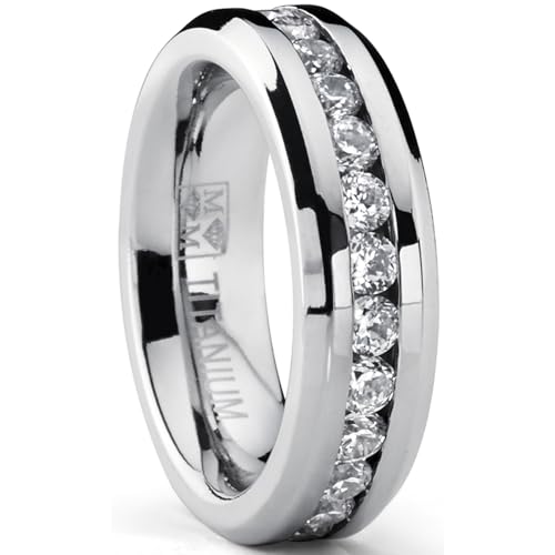 Metal Masters Ladies 2.4 Carat Eternity Titanium Ring Cubic Zirconia Wedding Band with CZ 6MM sizes...