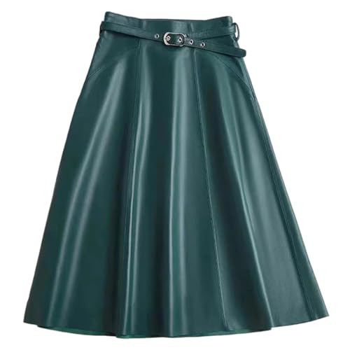 Women Genuine Leather Elegant Long Skirt Versatile Belt Fluffy Umbrella Skirt