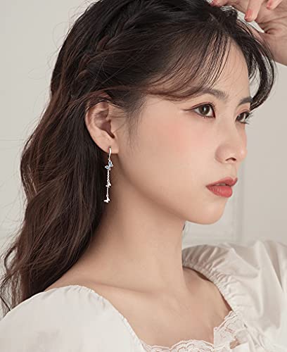 Sluynz 925 Sterling Silver Butterfly Dangle Earrings Tassel For Women Teen Girls Cz Butterfly Hoop Earrings Chain (A-Silver) #TOP4
