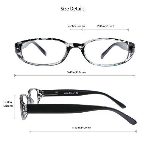 Image of VisionGlobal 1 Pairs /4 Pairs Reading Glasses with Spring Hinge, Blue Light Blocking Glasses for Women /Men