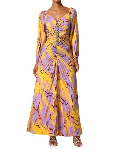 Off Shoulder Diamond Dress Floral Printed High Slit Pleated Maxi Prom Party